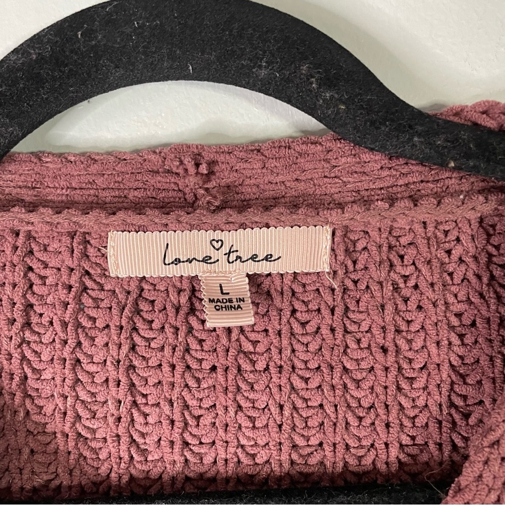 Love Tree Boho Preppy Rose Pink Knit Button Up Front V Neck Cardigan Sweater Lg - Picture 3 of 5